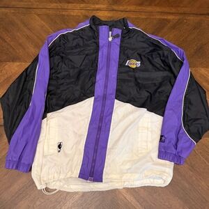 Vintage Starter Los Angeles Lakers Windbreaker Jacket XL Black Purple NBA Zip Up